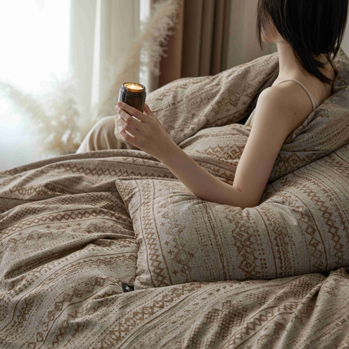 91家纺网 家纺一手货源 找家纺 安莱生活 2025春夏新款空气层色织提花四件套南阳假日系列 南阳假日-卡其