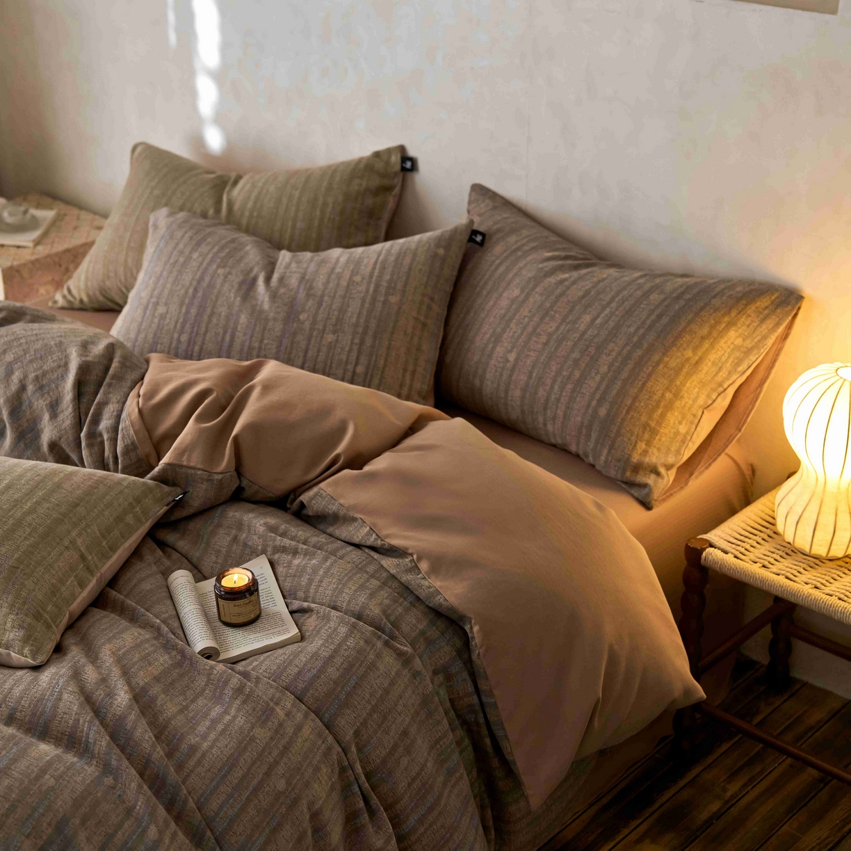 91家纺网 家纺一手货源 找家纺 安莱生活 2025春夏新款空气层色织提花四件套海盐波点系列 海盐波点-棕咖