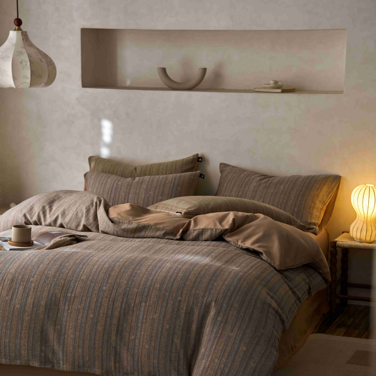 91家纺网 家纺一手货源 找家纺 安莱生活 2025春夏新款空气层色织提花四件套海盐波点系列 海盐波点-棕咖