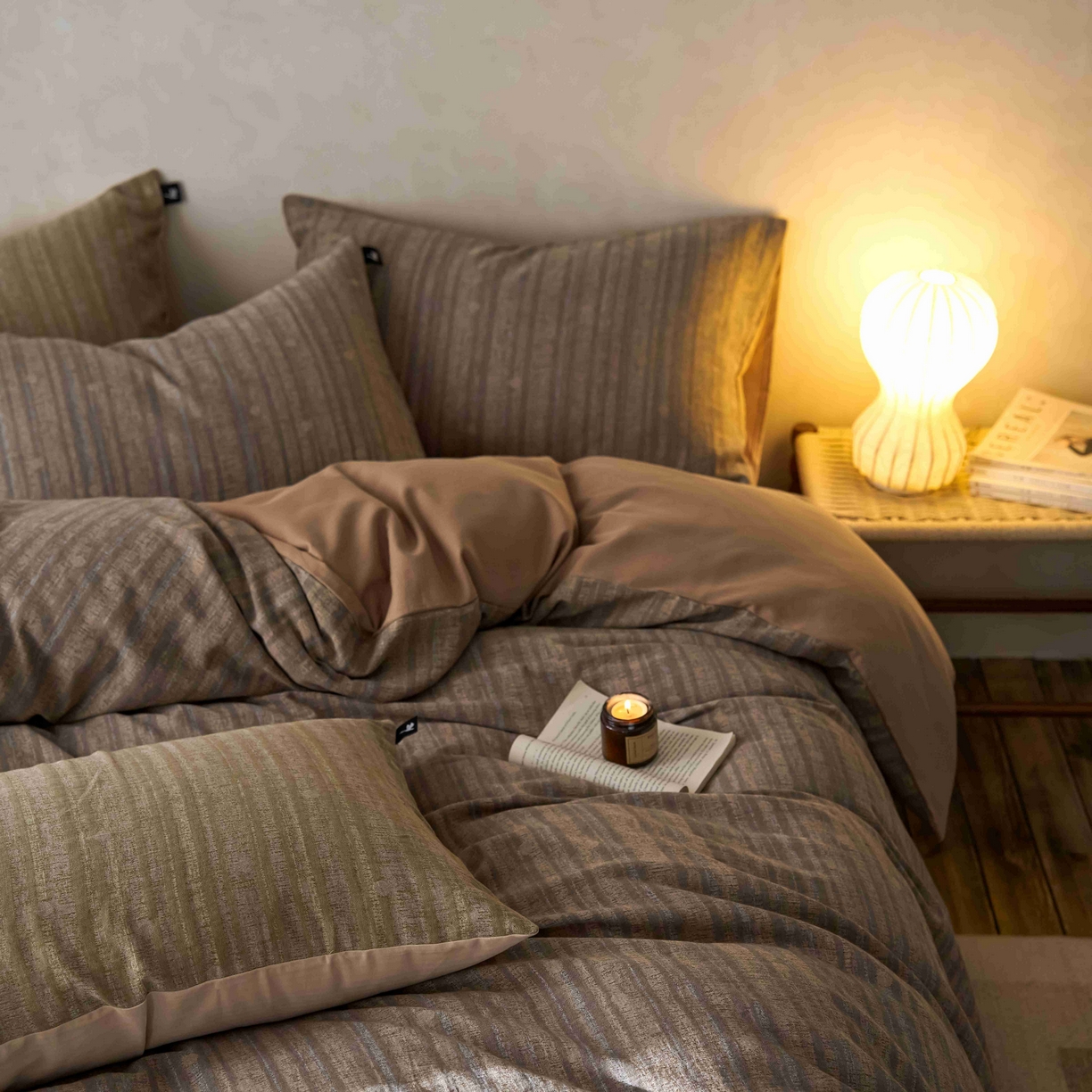 91家纺网 家纺一手货源 找家纺 安莱生活 2025春夏新款空气层色织提花四件套海盐波点系列 海盐波点-棕咖