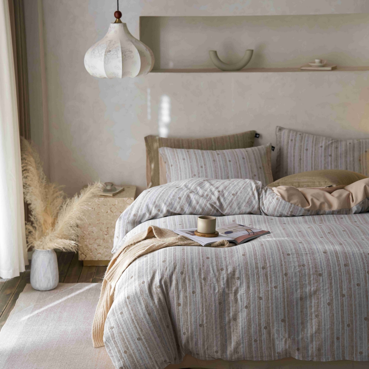 91家纺网 家纺一手货源 找家纺 （总）安莱生活 2025春夏新款空气层色织提花四件套海盐波点系列