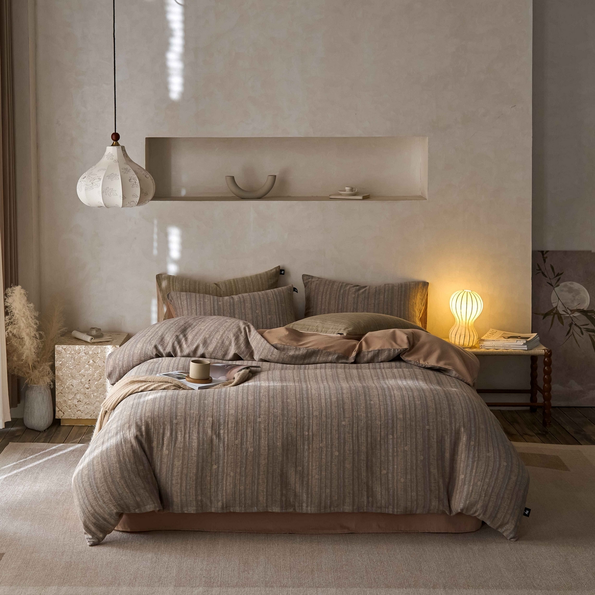 91家纺网 家纺一手货源 找家纺 安莱生活 2025春夏新款空气层色织提花四件套海盐波点系列 海盐波点-棕咖