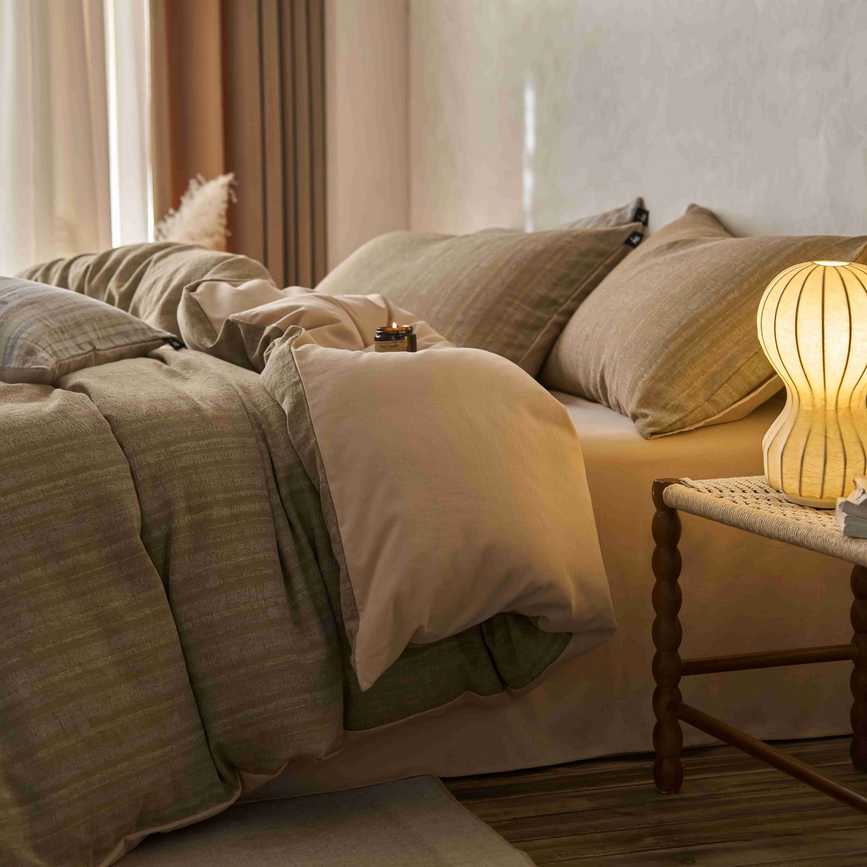 安莱生活 2025春夏新款空气层色织提花四件套海盐波点系列 海盐波点-咖绿