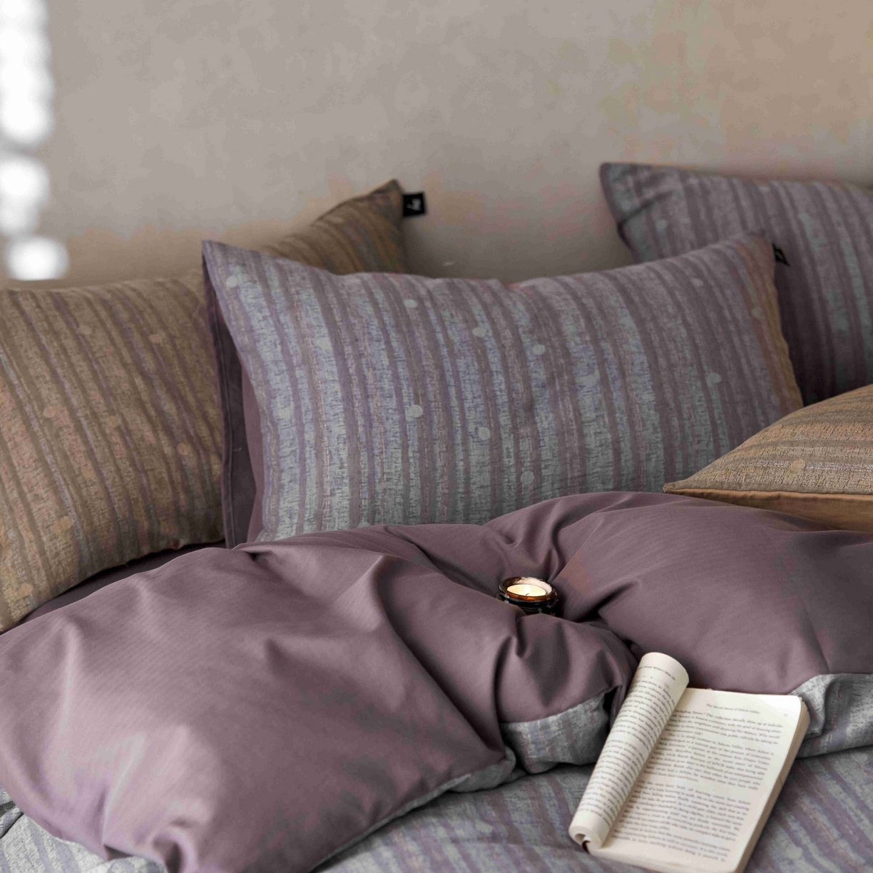 91家纺网 家纺一手货源 找家纺 安莱生活 2025春夏新款空气层色织提花四件套海盐波点系列 海盐波点-紫灰