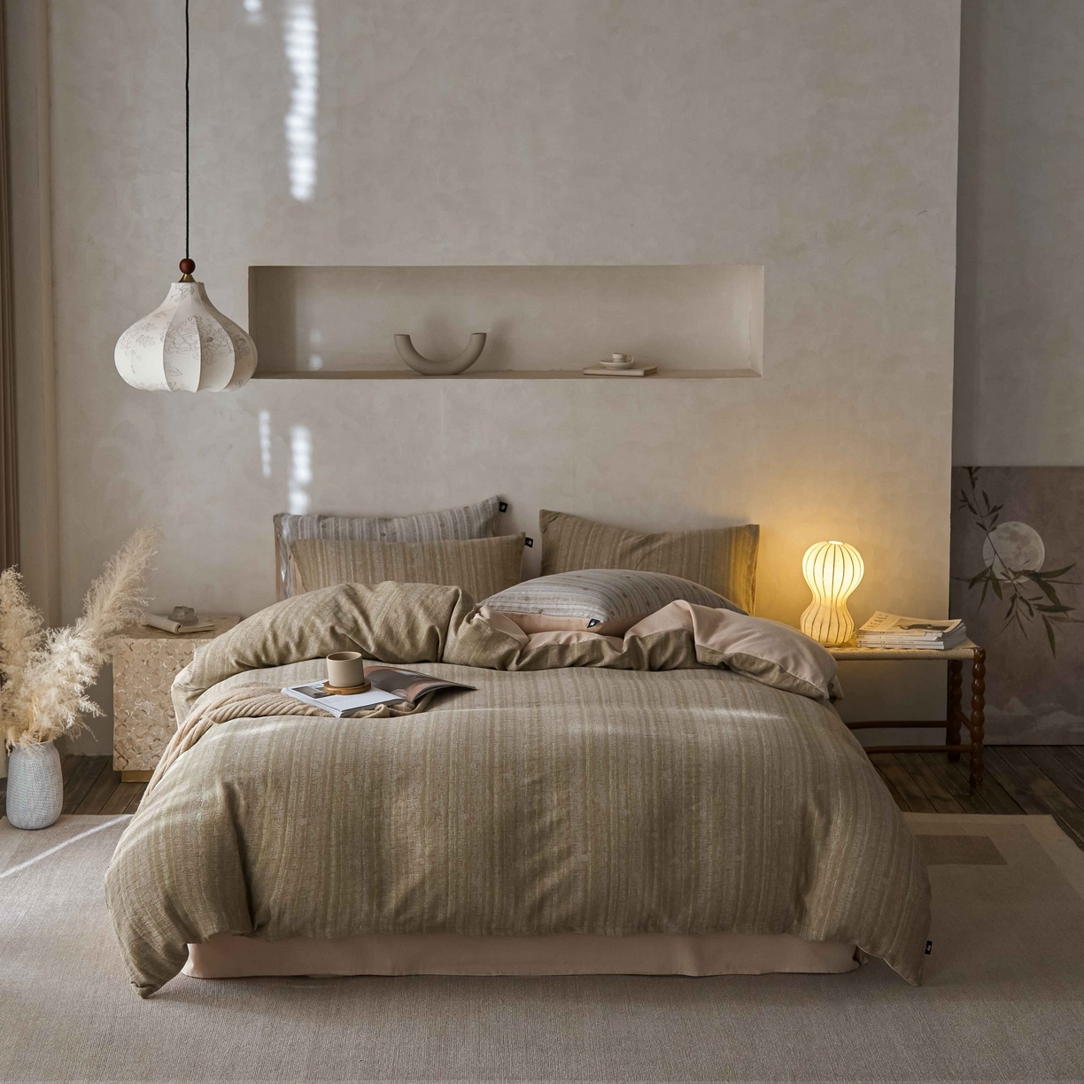 91家纺网 家纺一手货源 找家纺 安莱生活 2025春夏新款空气层色织提花四件套海盐波点系列 海盐波点-咖绿