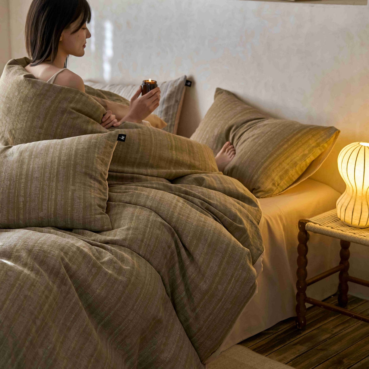 91家纺网 家纺一手货源 找家纺 安莱生活 2025春夏新款空气层色织提花四件套海盐波点系列 海盐波点-咖绿