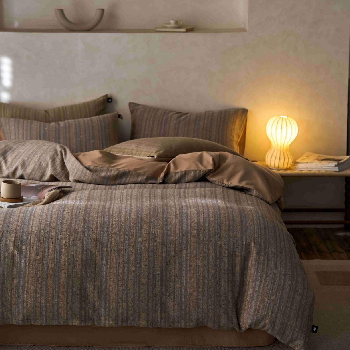 91家纺网 家纺一手货源 找家纺 安莱生活 2025春夏新款空气层色织提花四件套海盐波点系列 海盐波点-棕咖