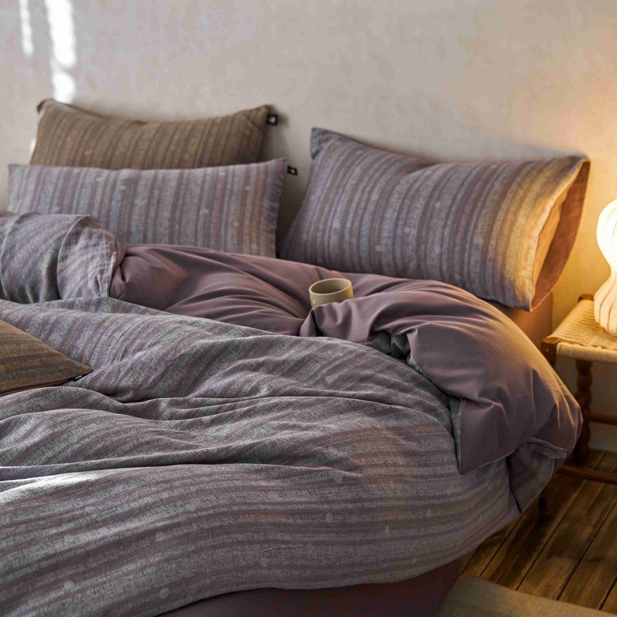 91家纺网 家纺一手货源 找家纺 安莱生活 2025春夏新款空气层色织提花四件套海盐波点系列 海盐波点-紫灰