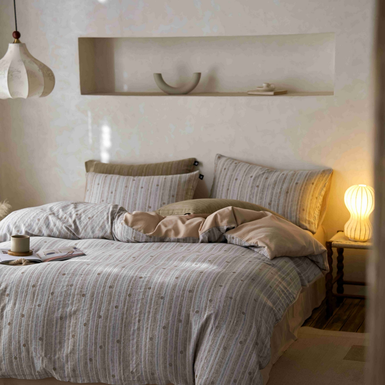 91家纺网 家纺一手货源 找家纺 （总）安莱生活 2025春夏新款空气层色织提花四件套海盐波点系列