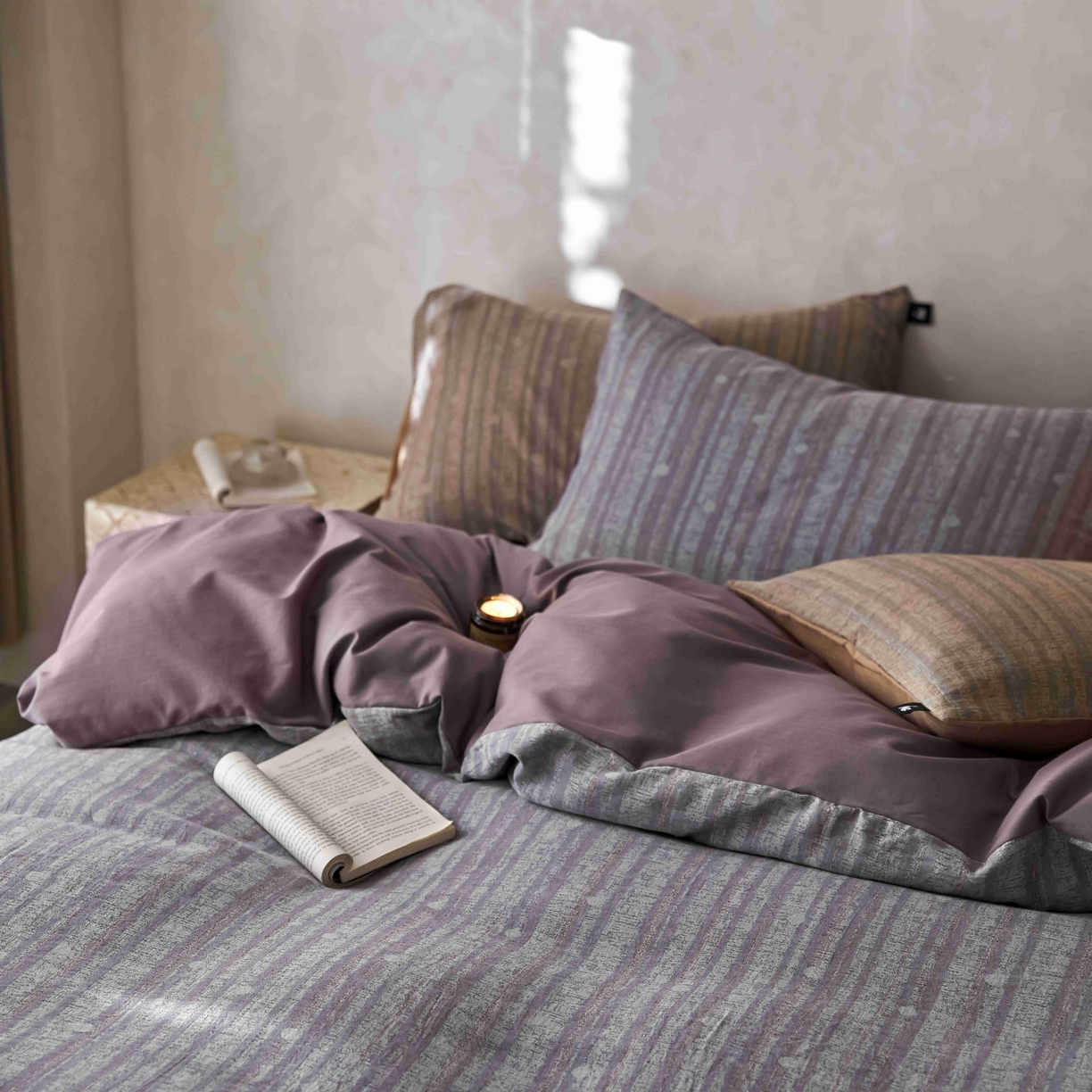 91家纺网 家纺一手货源 找家纺 安莱生活 2025春夏新款空气层色织提花四件套海盐波点系列 海盐波点-紫灰