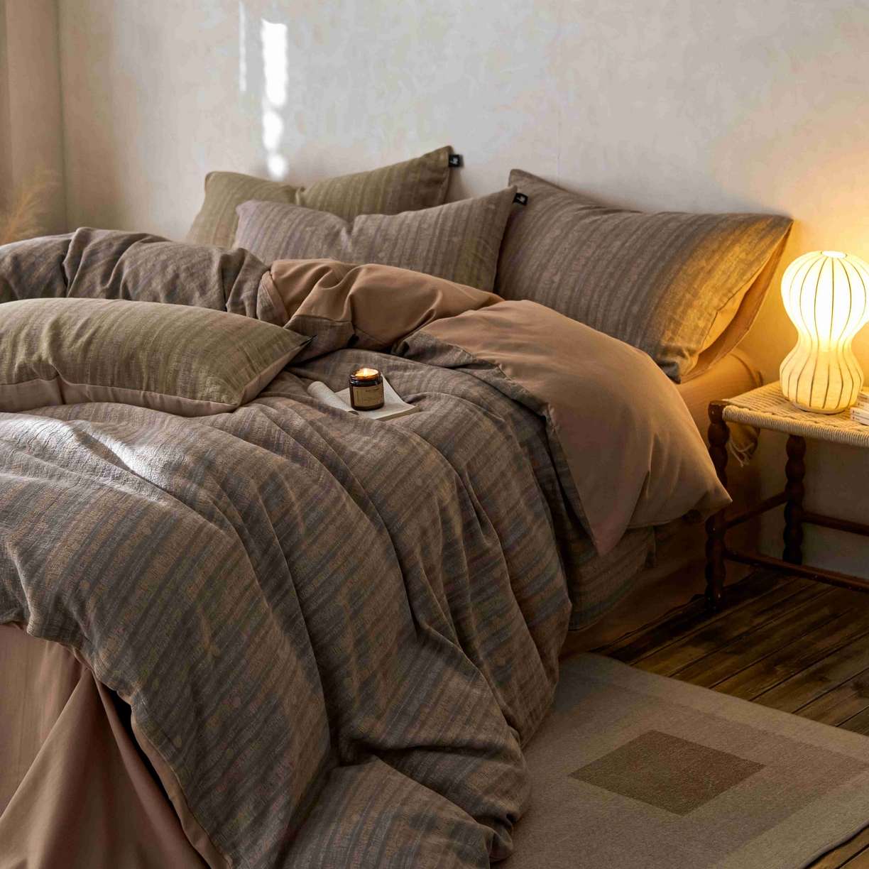 91家纺网 家纺一手货源 找家纺 安莱生活 2025春夏新款空气层色织提花四件套海盐波点系列 海盐波点-棕咖