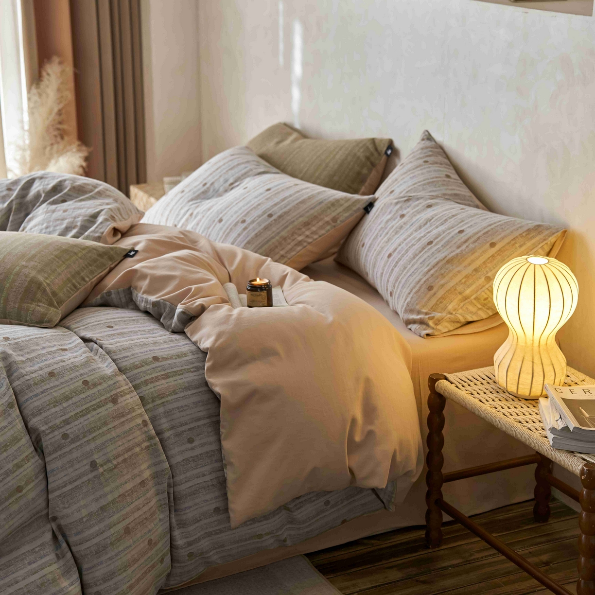 安莱生活 2025春夏新款空气层色织提花四件套海盐波点系列 海盐波点-白咖