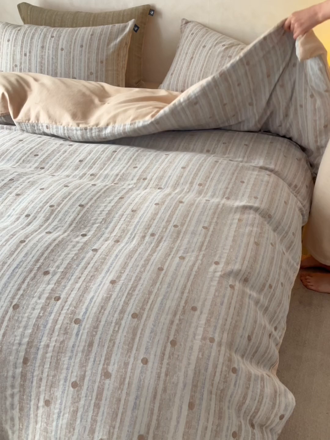 91家纺网 家纺一手货源 找家纺 安莱生活 2025春夏新款空气层色织提花四件套海盐波点系列 海盐波点-白咖