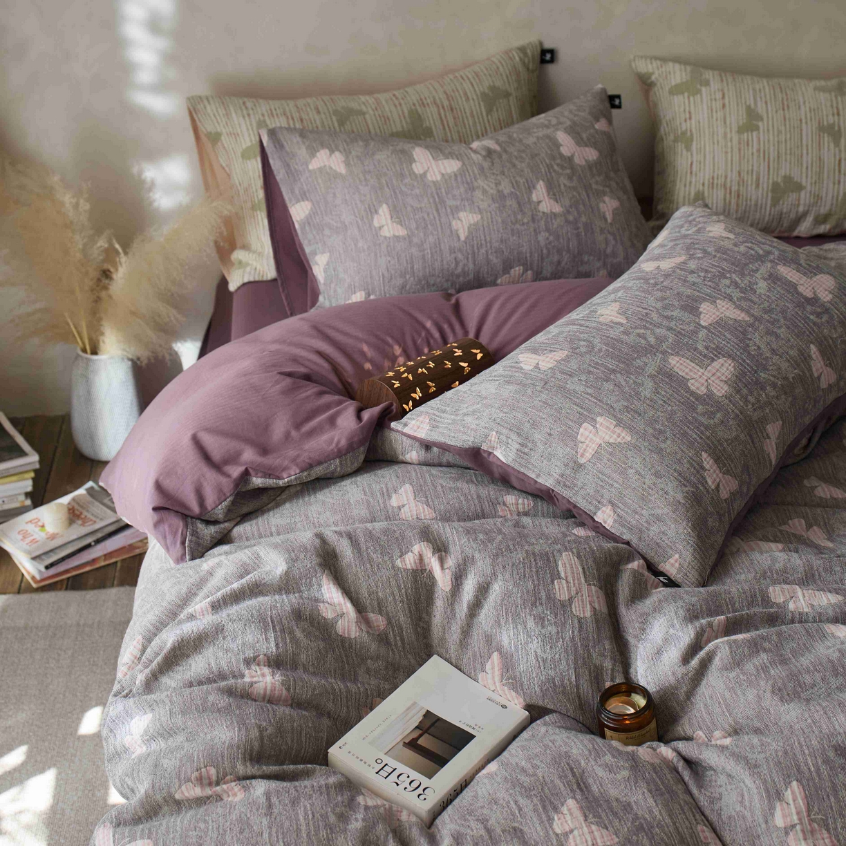 91家纺网 家纺一手货源 找家纺 （总）安莱生活 2025春夏新款空气层色织提花四件套蝴蝶美梦系列