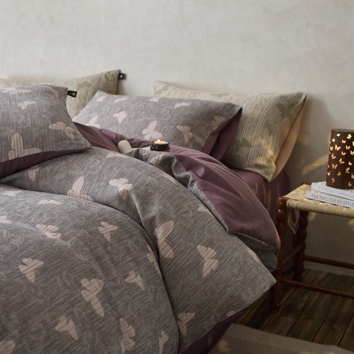 91家纺网 家纺一手货源 找家纺 （总）安莱生活 2025春夏新款空气层色织提花四件套蝴蝶美梦系列