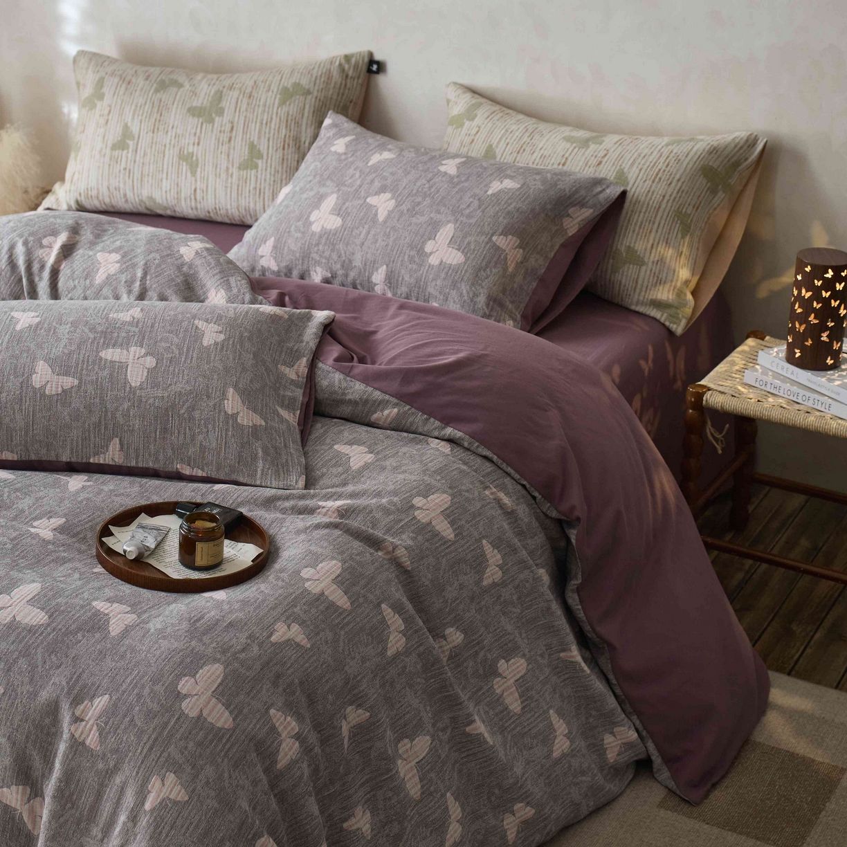 91家纺网 家纺一手货源 找家纺 （总）安莱生活 2025春夏新款空气层色织提花四件套蝴蝶美梦系列