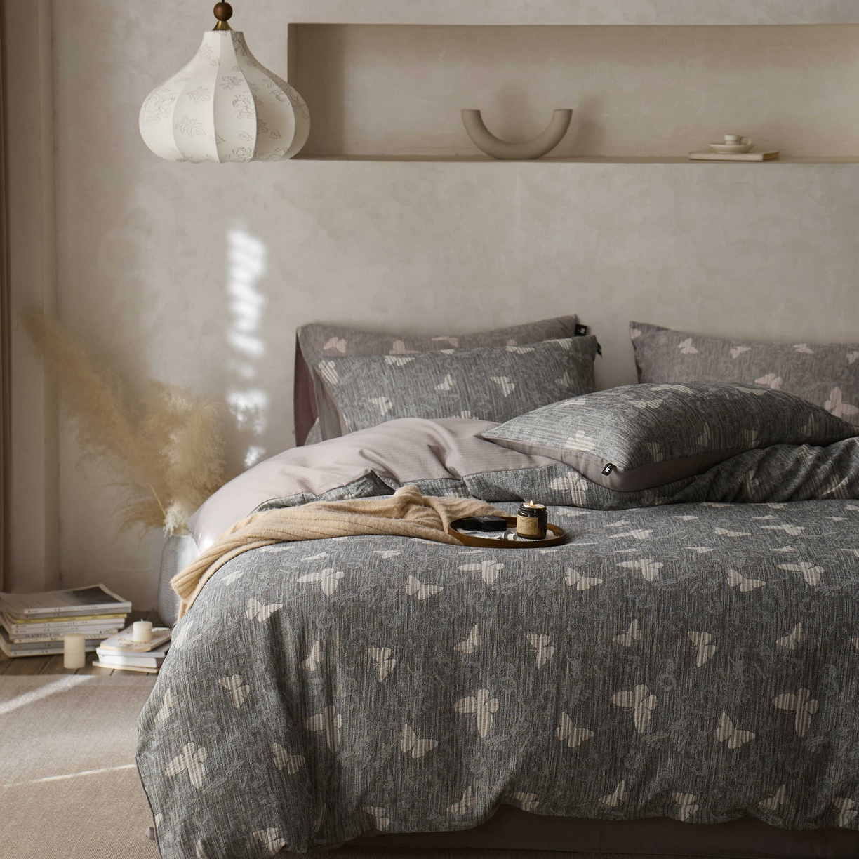 安莱生活 2025春夏新款空气层色织提花四件套蝴蝶美梦系列 蝴蝶美梦-深灰