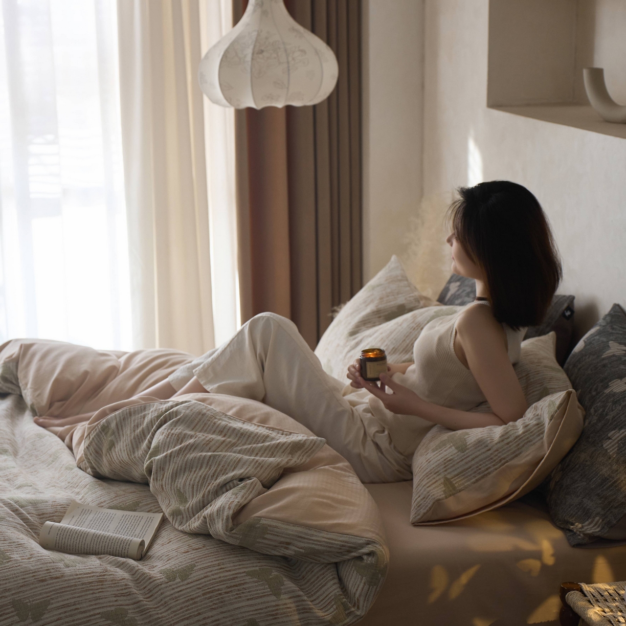 91家纺网 家纺一手货源 找家纺 安莱生活 2025春夏新款空气层色织提花四件套蝴蝶美梦系列 蝴蝶美梦-卡其