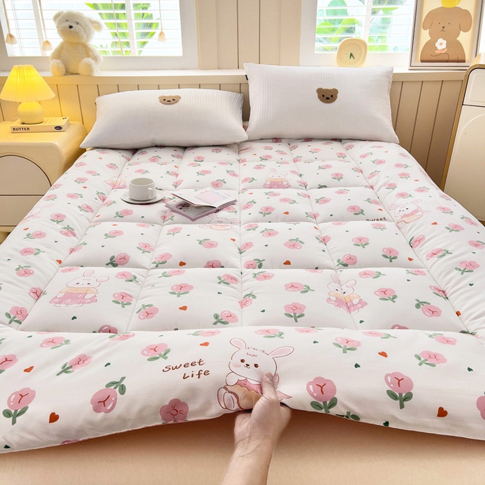 91家纺网 家纺一手货源 找家纺 鑫棉坊2025新款水洗棉印花棉花床垫床褥榻榻米铺底 曼塔玫瑰