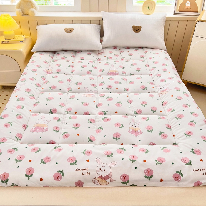 91家纺网 家纺一手货源 找家纺 鑫棉坊2025新款水洗棉印花棉花床垫床褥榻榻米铺底 曼塔玫瑰