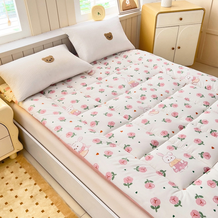 91家纺网 家纺一手货源 找家纺 鑫棉坊2025新款水洗棉印花棉花床垫床褥榻榻米铺底 曼塔玫瑰