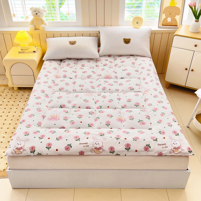 91家纺网 家纺一手货源 找家纺 鑫棉坊2025新款水洗棉印花棉花床垫床褥榻榻米铺底 曼塔玫瑰