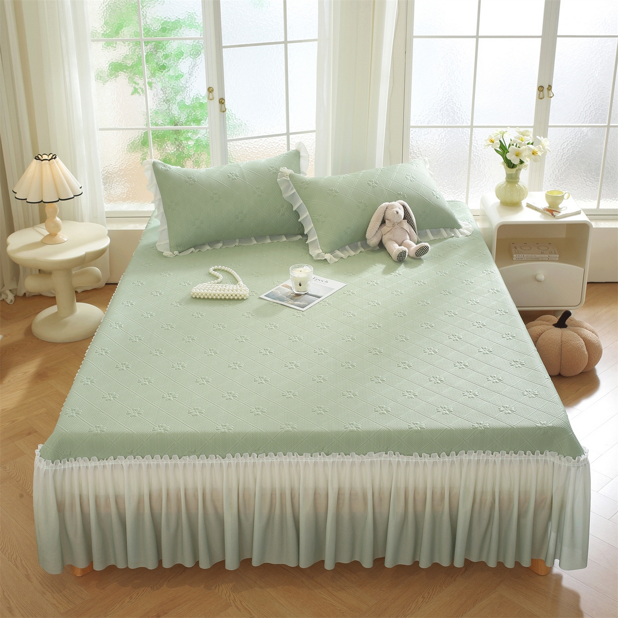 91家纺网 家纺一手货源 找家纺 （总）共鸣沙发垫 2025新款凉感四叶草床裙款凉席席子