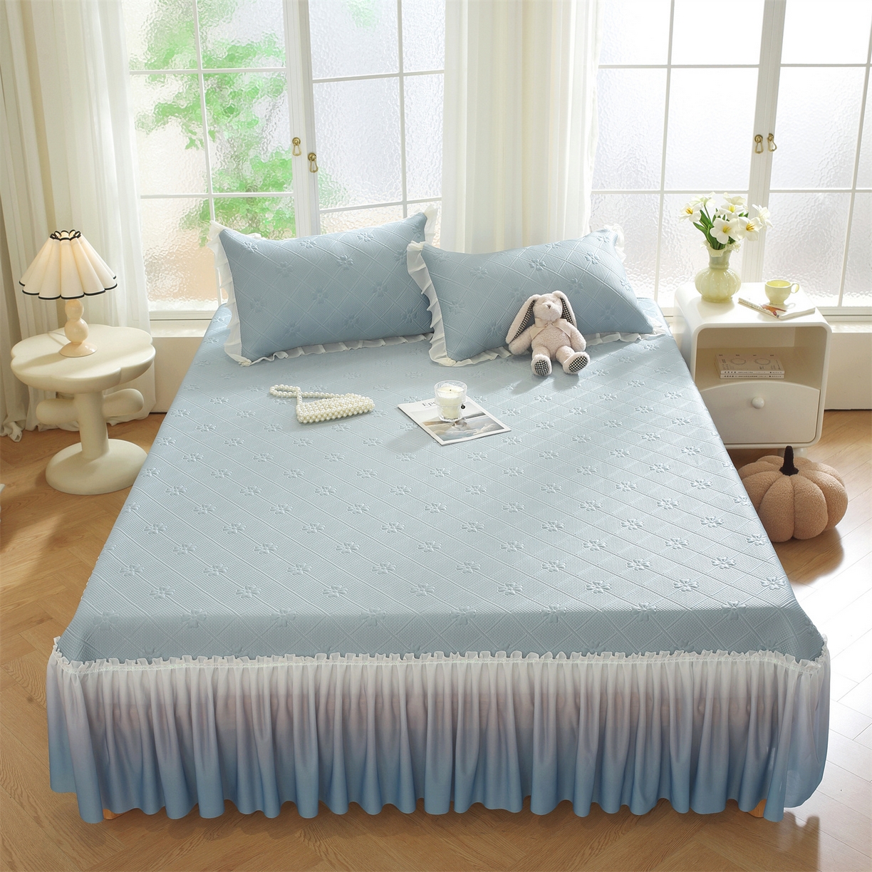 共鸣沙发垫 2025新款凉感四叶草床裙款凉席席子 床裙四叶草蓝色