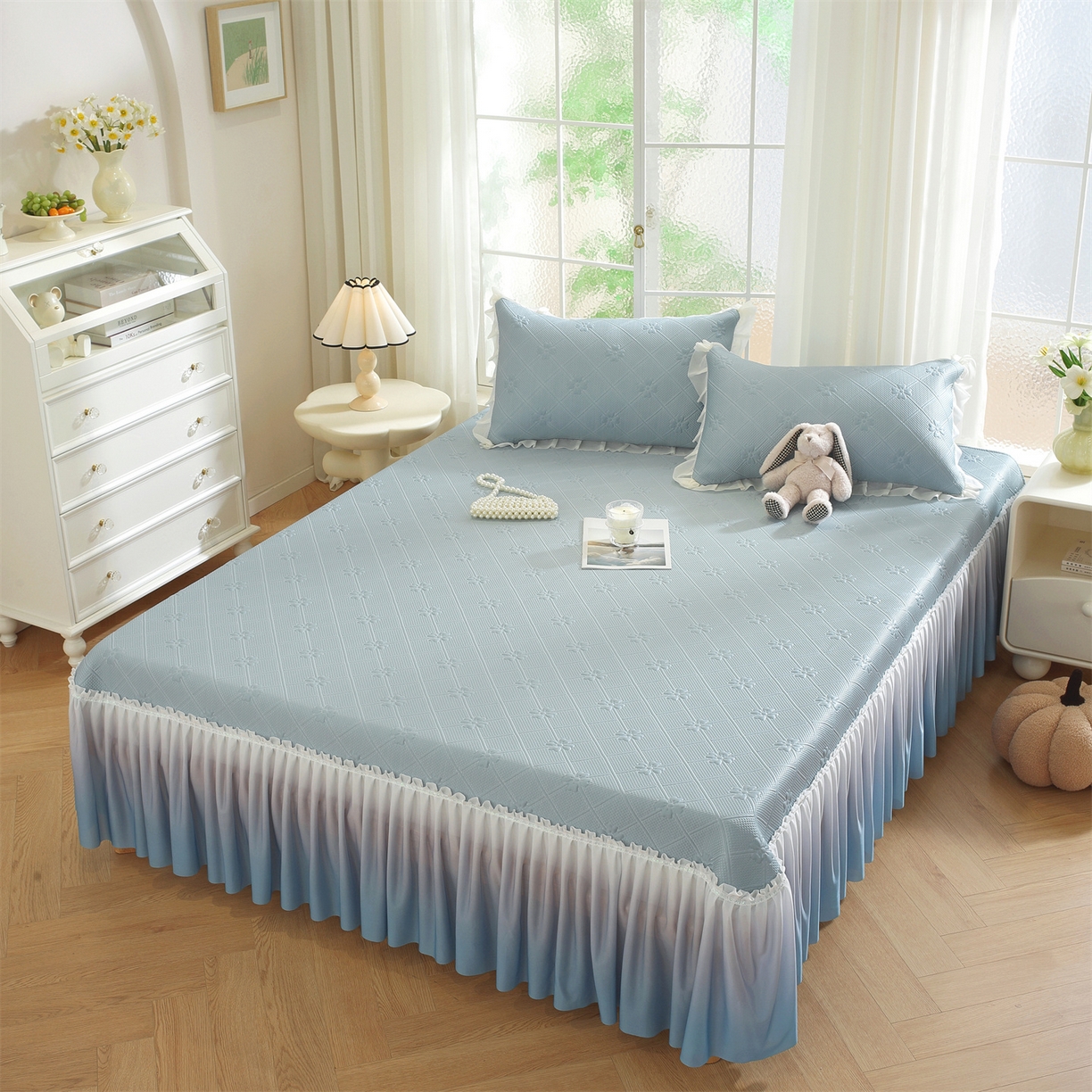 91家纺网 家纺一手货源 找家纺 （总）共鸣沙发垫 2025新款凉感四叶草床裙款凉席席子