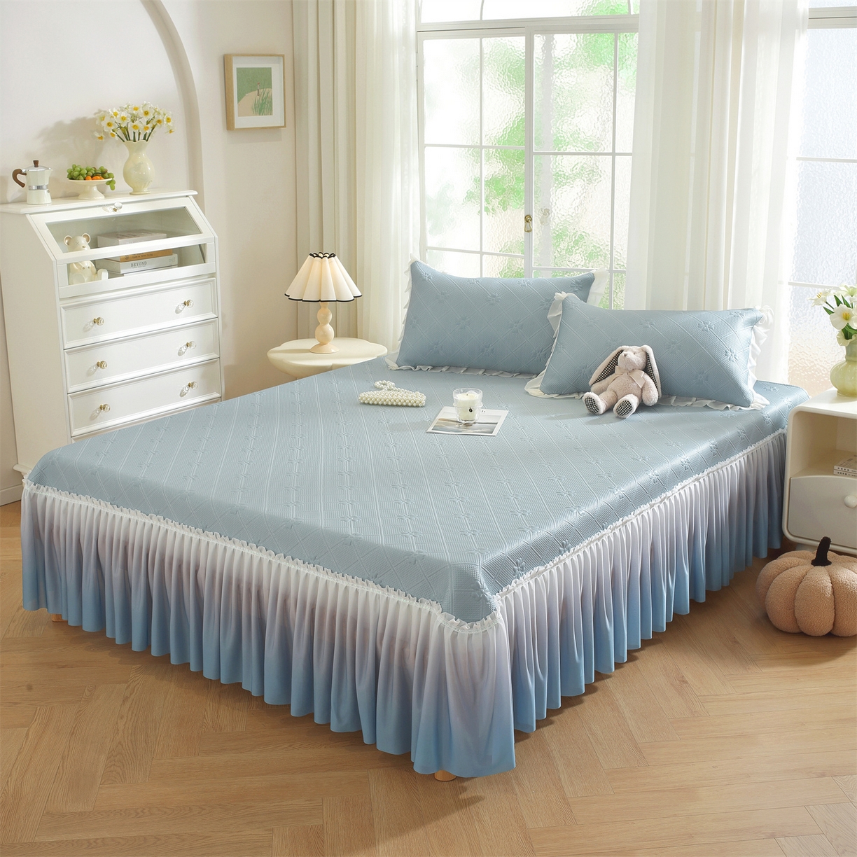 91家纺网 家纺一手货源 找家纺 （总）共鸣沙发垫 2025新款凉感四叶草床裙款凉席席子