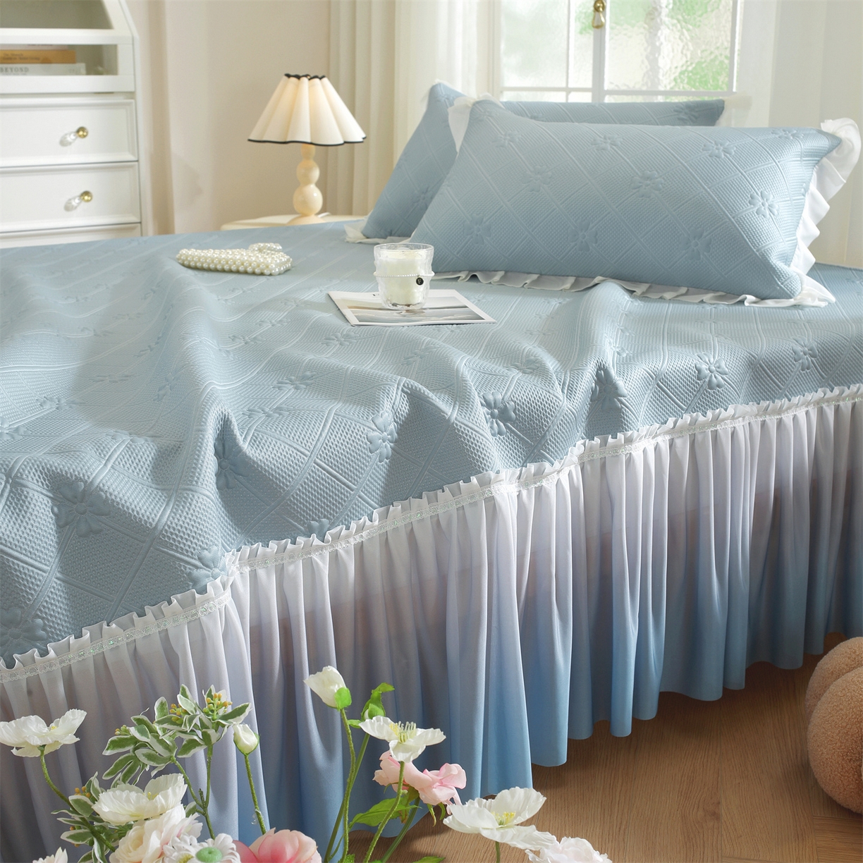 91家纺网 家纺一手货源 找家纺 （总）共鸣沙发垫 2025新款凉感四叶草床裙款凉席席子