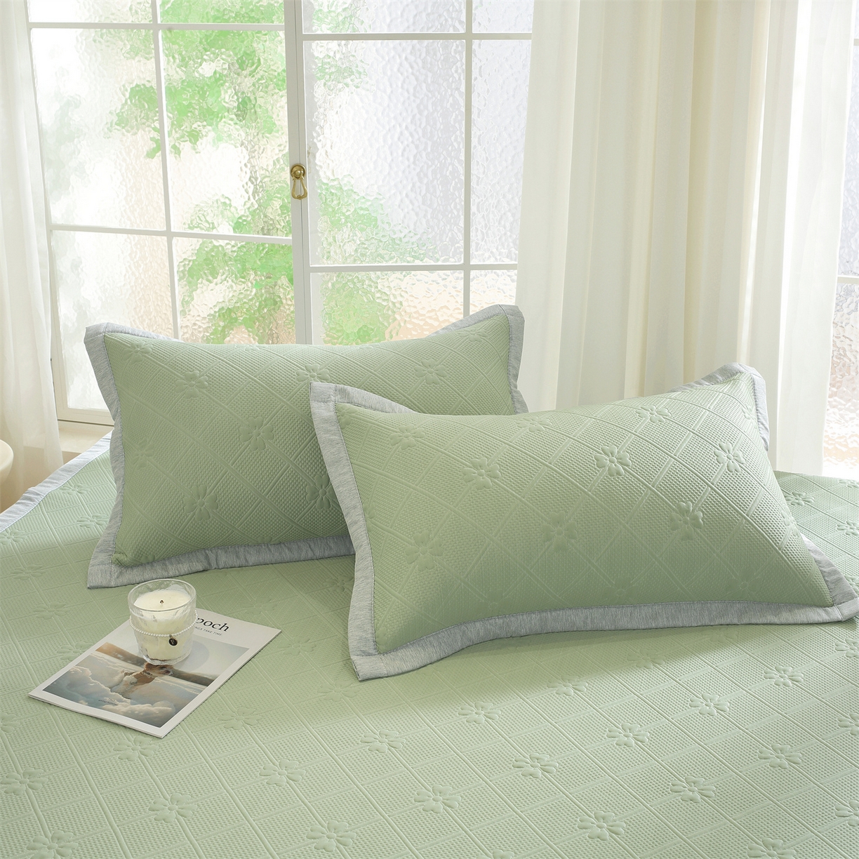 91家纺网 家纺一手货源 找家纺 共鸣沙发垫 2025新款凉感四叶草平铺款凉席席子 四叶草绿色