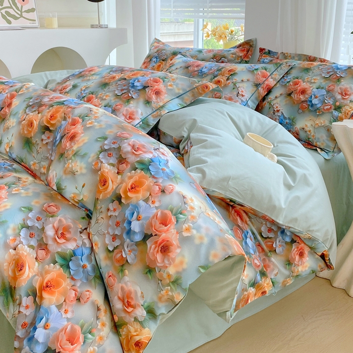 91家纺网 家纺一手货源 找家纺 星期三家纺 2025年7月新款铂金全棉纯棉13372四件套 梦薇