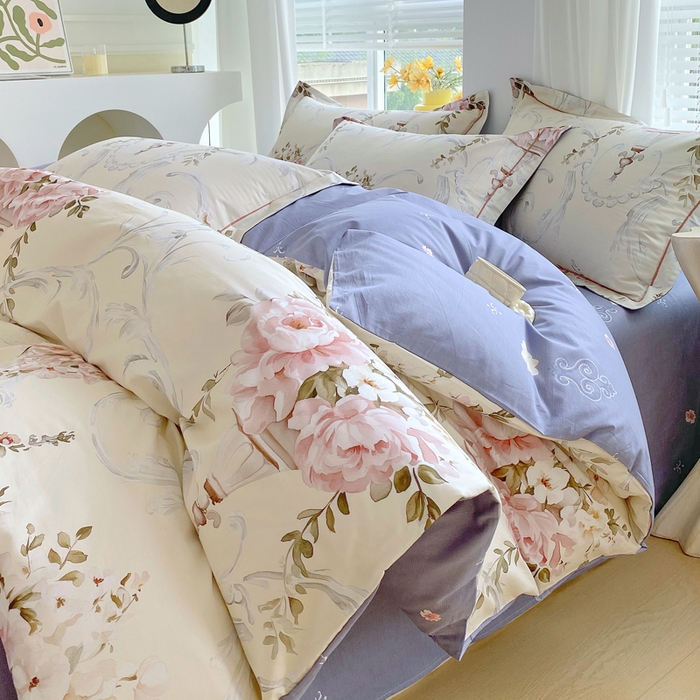 91家纺网 家纺一手货源 找家纺 星期三家纺 2025年7月新款铂金全棉纯棉13372四件套 敦煌飞花