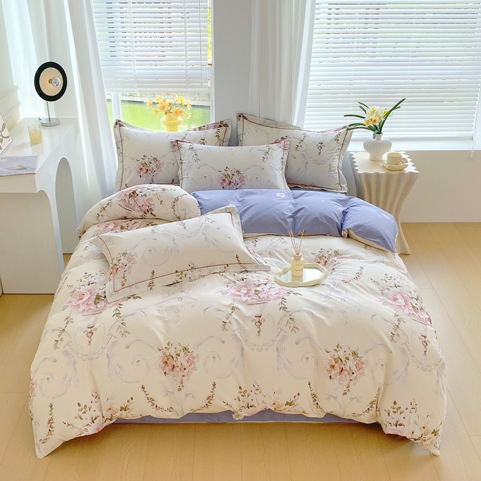 91家纺网 家纺一手货源 找家纺 星期三家纺 2025年7月新款铂金全棉纯棉13372四件套 敦煌飞花