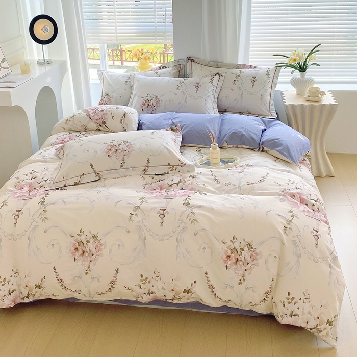 91家纺网 家纺一手货源 找家纺 星期三家纺 2025年7月新款铂金全棉纯棉13372四件套 敦煌飞花