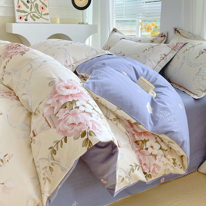 星期三家纺 2025年7月新款铂金全棉纯棉13372四件套 敦煌飞花