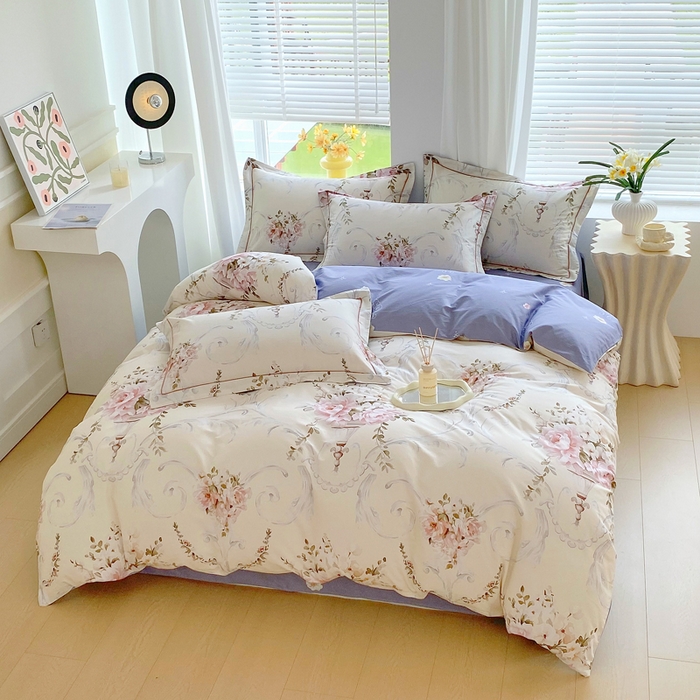 91家纺网 家纺一手货源 找家纺 星期三家纺 2025年7月新款铂金全棉纯棉13372四件套 敦煌飞花