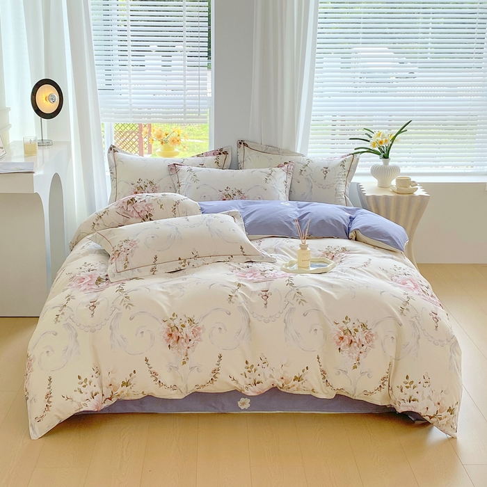 91家纺网 家纺一手货源 找家纺 星期三家纺 2025年7月新款铂金全棉纯棉13372四件套 敦煌飞花