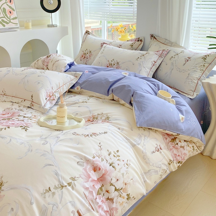 91家纺网 家纺一手货源 找家纺 星期三家纺 2025年7月新款铂金全棉纯棉13372四件套 敦煌飞花