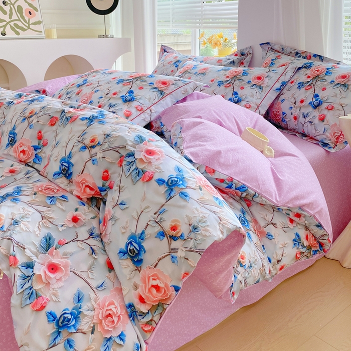 91家纺网 家纺一手货源 找家纺 星期三家纺 2025年7月新款铂金全棉纯棉13372四件套 花汀