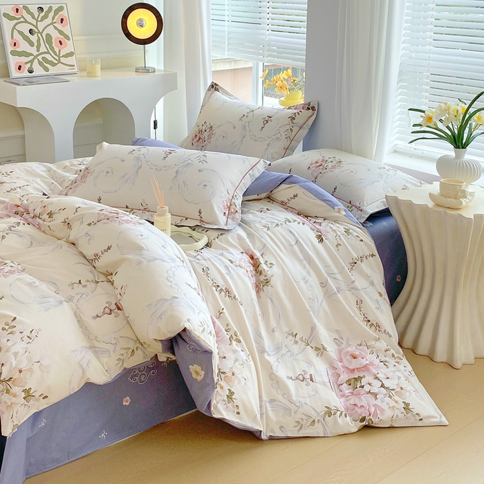 91家纺网 家纺一手货源 找家纺 星期三家纺 2025年7月新款铂金全棉纯棉13372四件套 敦煌飞花