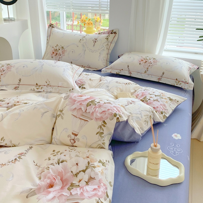 91家纺网 家纺一手货源 找家纺 星期三家纺 2025年7月新款铂金全棉纯棉13372四件套 敦煌飞花