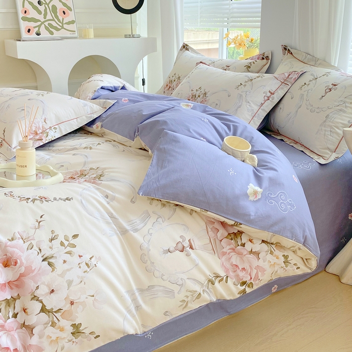 91家纺网 家纺一手货源 找家纺 星期三家纺 2025年7月新款铂金全棉纯棉13372四件套 敦煌飞花