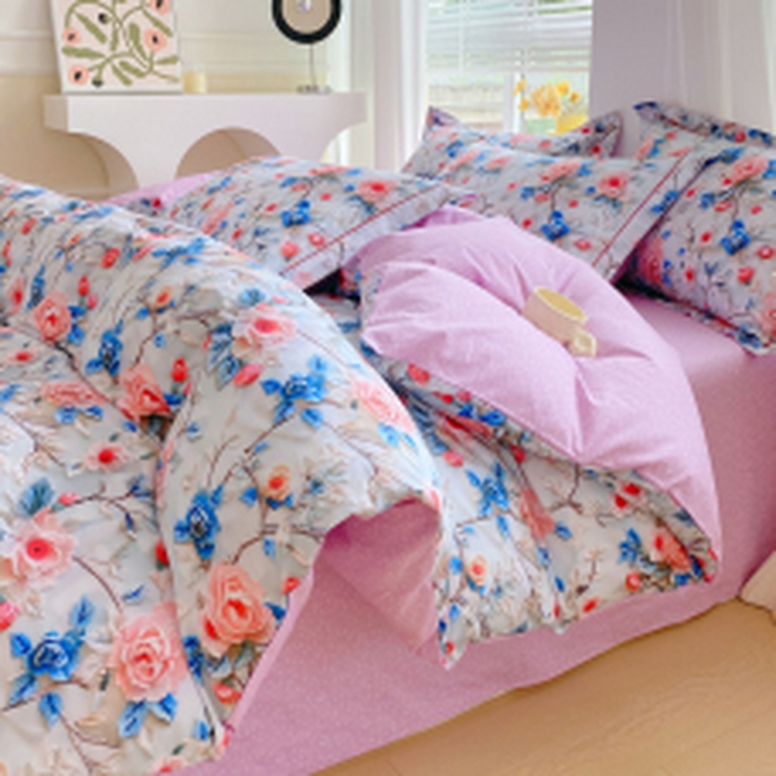 星期三家纺 2025年7月新款铂金全棉纯棉13372四件套 花汀