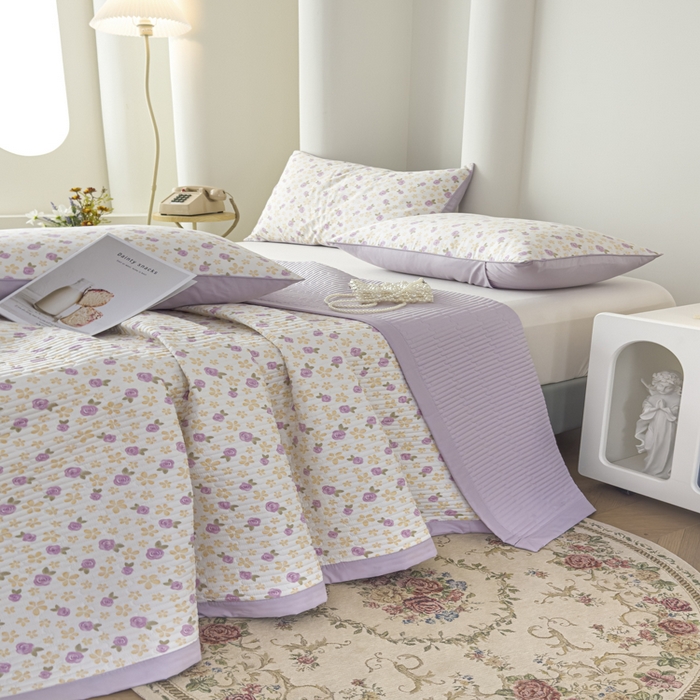 91家纺网 家纺一手货源 找家纺 （总）橘夏家纺 2025春夏新款莱赛尔天丝棉床盖单床盖床盖单件--稀疏小花