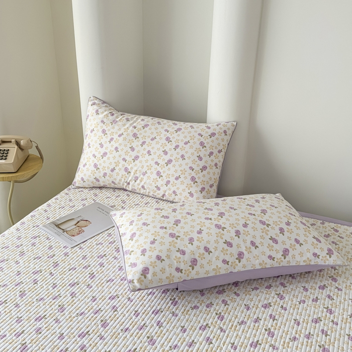 橘夏家纺 2025新款A类莱赛尔天丝棉印花单枕套-稀疏小花 五叶草玫瑰-薰衣紫