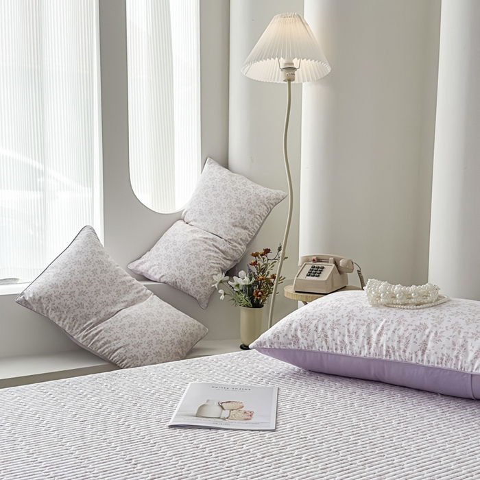 91家纺网 家纺一手货源 找家纺 橘夏家纺 2025新款A类莱赛尔天丝棉印花床盖-自然丛林 小叶女贞-薰衣紫