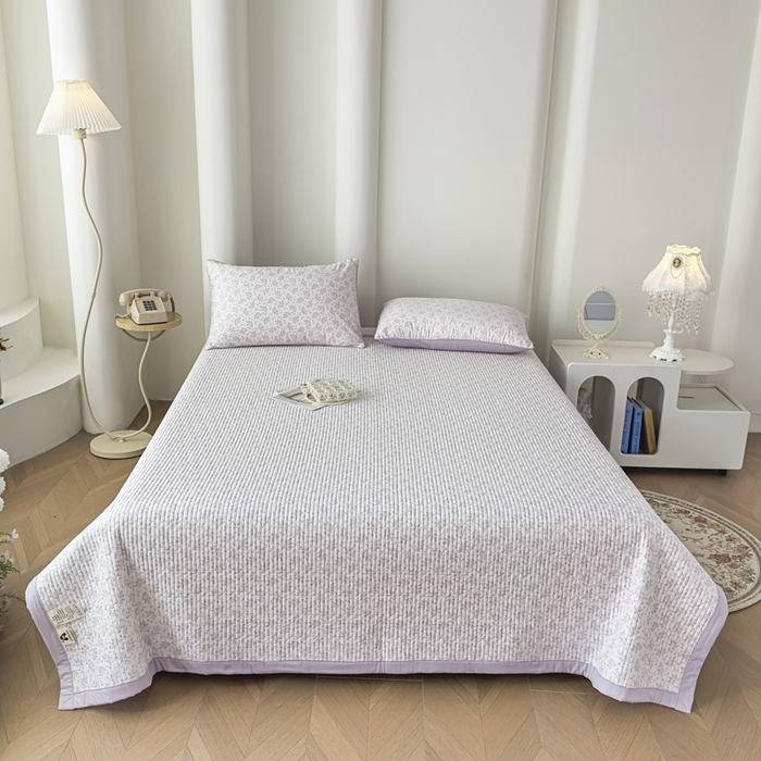 91家纺网 家纺一手货源 找家纺 橘夏家纺 2025新款A类莱赛尔天丝棉印花床盖-自然丛林 小叶女贞-薰衣紫