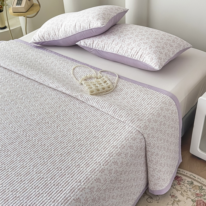 91家纺网 家纺一手货源 找家纺 橘夏家纺 2025新款A类莱赛尔天丝棉印花床盖-自然丛林 小叶女贞-薰衣紫